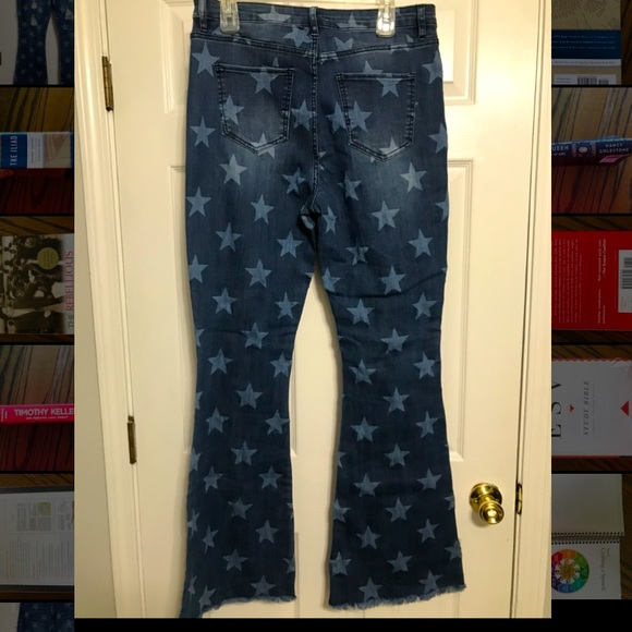 Denim Bell Bottoms w/ Stars - Picture 2 of 3